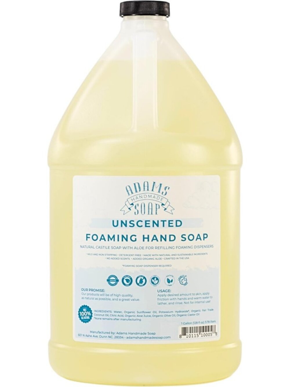 Handmade Unscented Castile Foaming Liquid Hand Soap Refill - 1 Gallon Size